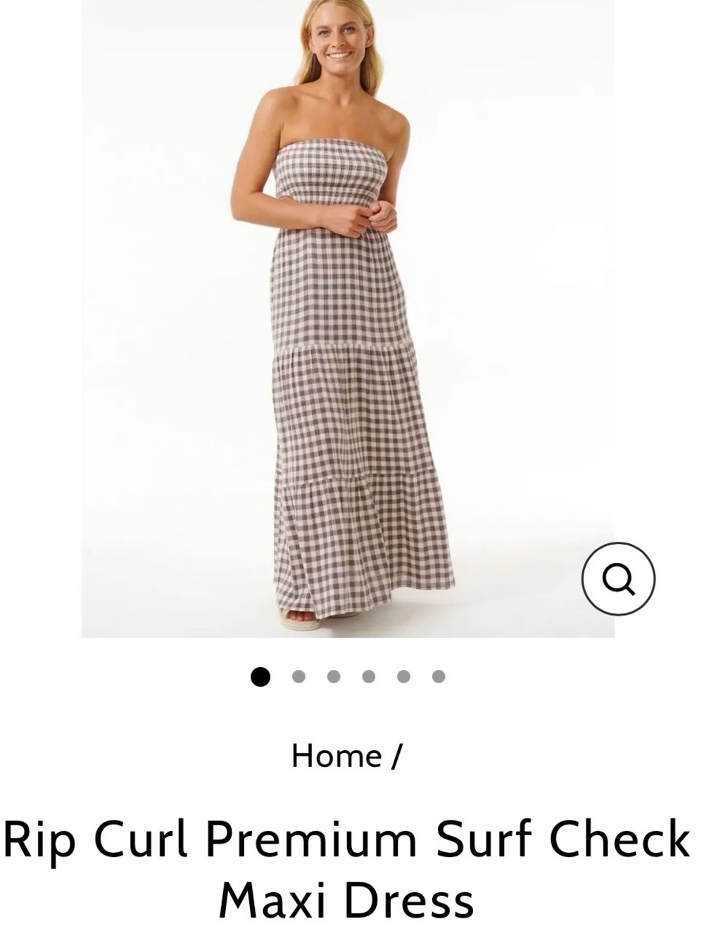 Rip Curl Strapless Gingham Maxi Dress - Taupe and White